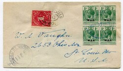 1919 censored taxed envelope addressed to St Louis franked block of ...