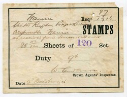 1916 Crown Agents Inspectors slip completed when a shipment of stamps ...