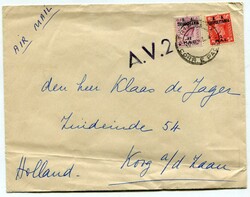 1950 envelope addressed to Holland franked G.B. overprinted 6d & 1d ...