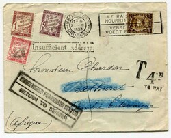 1933 taxed envelope from Brussels addressed to Bathurst. On arrival ...