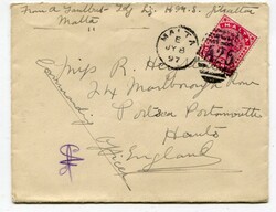 1897 envelope from a sailor on H.M.S. Gibraltar countersigned by ...