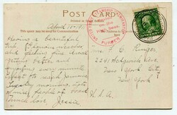 1911 postcard addressed to New York franked U.S. 1c adhesive tied ...