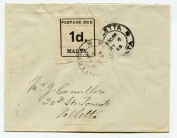 1925 taxed stampless local envelope cancelled 'VALLETTA" c.d.s. 'MY 4 ...