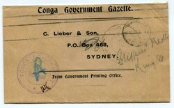 1916 'Tonga Government Gazette' wrapper addressed to Sydney, locally ...