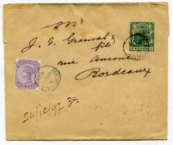 1897 3c stationery wrapper addressed to Bordeaux uprated 1c adhewsive ...