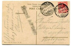 1919 ppc addressed to Italy franked 1d adhesive tied "GENOVA POSTA ...