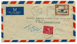 1948 underpaid airmailenvelope addressed to Czechoslavakia. ...