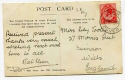 1915 postcard addressed to Wiltshire franked 1d Union adhesive tied'S ...