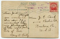 1914 censored postcard to the U.S.A. franked 1d adhesive tied ...