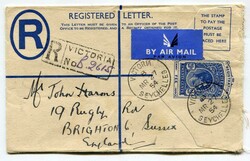 1954 KGV1 20c registered stationery envelope (F) addressed to ...