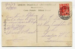 1915 postcard written from Maderia franked Union 1d adhesive tied ...