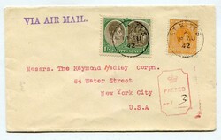 1942 censored airmail envelope addressed to New York franked 1/- &amp ...
