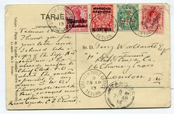 1913 multi franked postcard addressed to London with adhesives ...