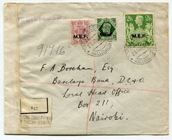1943 censored registered envelope addressed to Nairobi franked Great ...