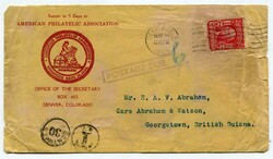 1908 American Philatelic Association advertising envelope underpaid ...