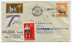 1955 underpaid envelope addressed to Switzerland franked 20c adhesive ...