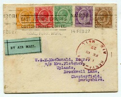 1927 multi franked envelope addressed to Derbyshire cancelled Nairobi ...