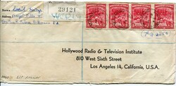 1948 registered envelope addressed to Los Angeles franked horizontal ...