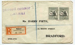 1916 registered censored envelope addressed to Bradford. Franked ...