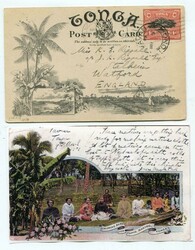 1909 1d illustrated stationery card (Stripping Bark for Tappa making, ...