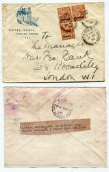 1932 envelope stationery Hotel Cecil addressed to London Franked ...