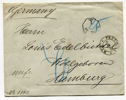 1897 stampless taxed envelope addressed to Hamburg. Cancelled ...
