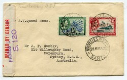 1942 multi censored envelope addressed to Sydney. Franked B.S.I. 1/2d ...
