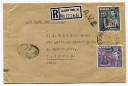 1950 multi franked registered envelope addressed to Iraq. Adhesives ...