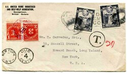 1939 underpaid taxed envelope to New York franked 2 x 2c adhesives ...