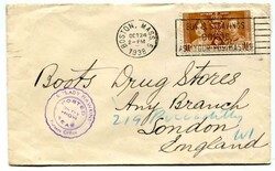 1938 11/2d Coronation adhesive tied "BOSTON MASS" slogan d/s 'OCT 24 ...