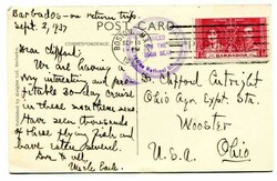 1937 ppc addressed to Ohio USA 1d Coronation adhesive tied "BOSTON ...