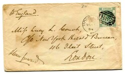 1884 unsealed envelope addressed to London franked 10c adhesivepaying ...