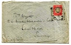 1908 envelope to Surrey franked 1d adhesive tied "KOTA KOTA" squared ...