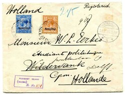 1920 registered envelope to Holland locally redirected franked GB ...