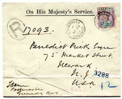 1902 registered envelope to the U.S.A. with a light horizontal paper ...