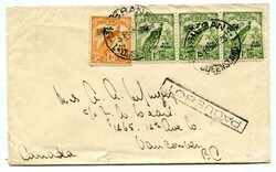 1935 envelope to Canada franked single 1/2d and a horizontal strip of ...