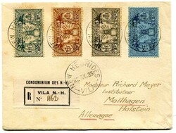 1935 multi franked registered envelope addressed to France adhesives ...