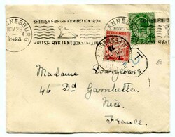 1923 taxed envelope to France franked 1/2d Union adhesive ...