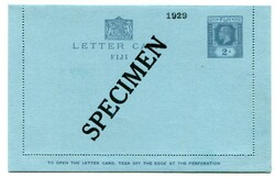 KGV 2d stationery lettercard overprinted "SPECIMEN" Handstamped ...