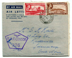 1945 censored Airletter to Johannesburg from an officer in the South ...
