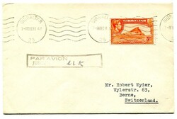 1947 airmail envelope to Switzerland franked 5d adhesive tied ...