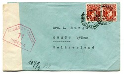 1942 censored envelope to Switzerland franked horizontal pair 1 1/2d ...