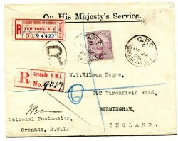 1909 registered OHMS envelope to Birmingham franked 6d adhesive tied ...