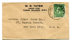 1936 envelope addressed to New York Franked 1/2d adhesive paying the ...