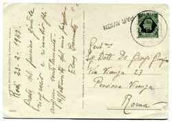 1947 postcard addressed to Rome Italy. Franked G.B. overprinted 9d ...