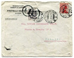 1925 taxed envelope from Turin Italy addressed to Palermo. For some ...