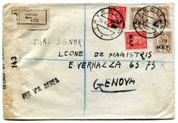 1947 registered censored envelope addressed to Italy franked G.B. ...