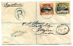 1897 registered envelope addressed to London Franked overprinted 12c ...