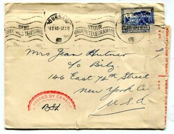 1940 censored envelope addressed to New York 3d adhesive tied ...