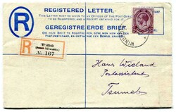 1916 South African 4d registered stationery envelope (size G) ...